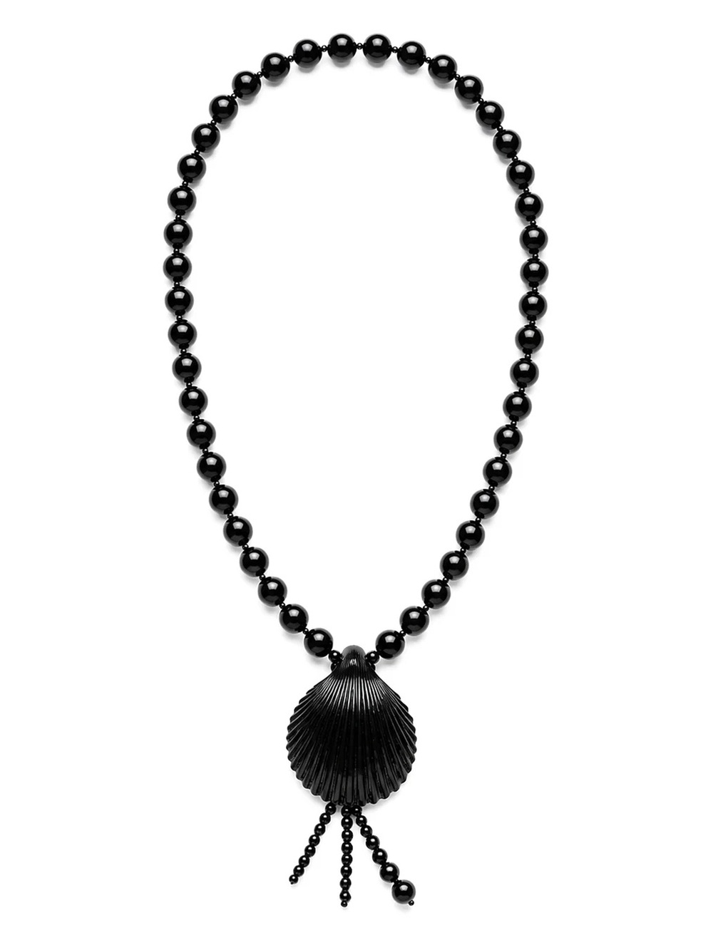 Black genuine obsidian Beaded necklace with genuine Shell Pendant